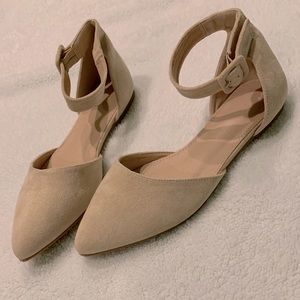 Taupe Suede Flats with Buckle